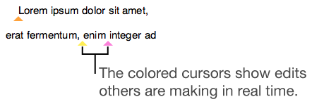 Text with colored triangles where collaborators are editing