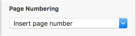 The Page Numbering section of the sidebar with the Insert page number pop-up menu below the heading