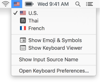 The Input menu in the upper-right corner of the menu bar