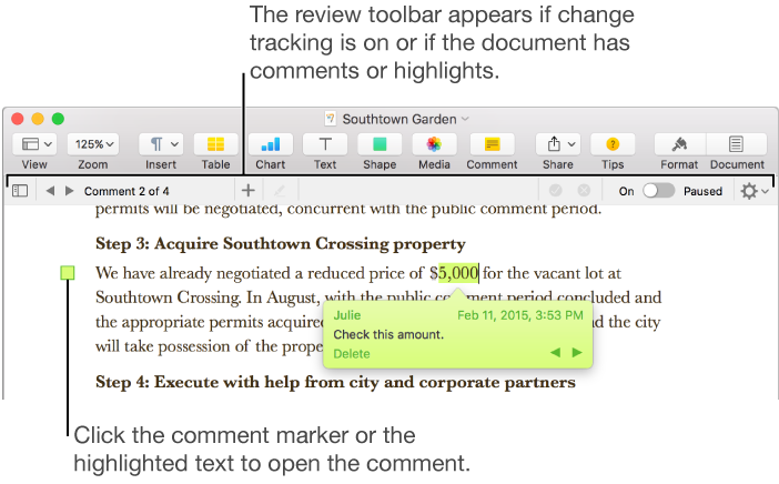 A document with a comment marker and an open comment