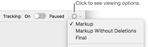 The review options menu showing Markup, Markup Without Deletions, Final, Accept All Changes, Reject All Changes, Author Color submenu, and Turn off Tracking
