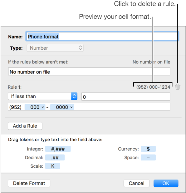A custom number cell format with rules