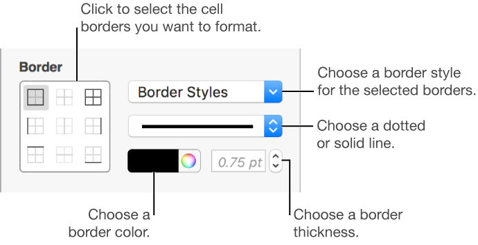 Controls for styling cell borders