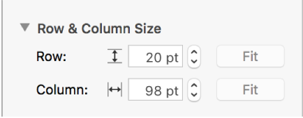 The dialog for setting a precise row or column size