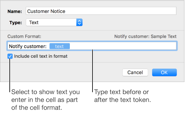 A custom text cell format
