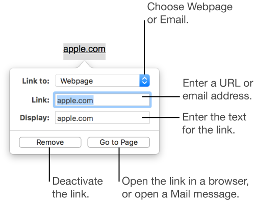 Link settings controls