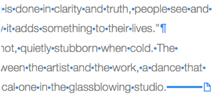 Text showing symbols for spaces, paragraph break, and section break
