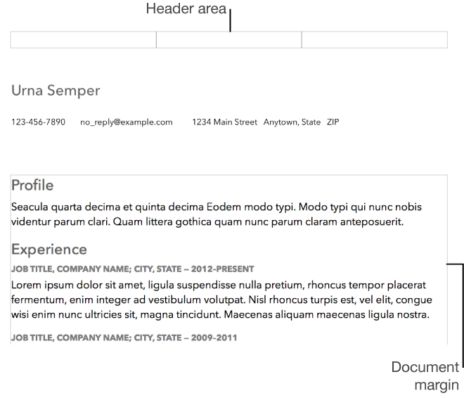 Layout view showing header area and document margins.