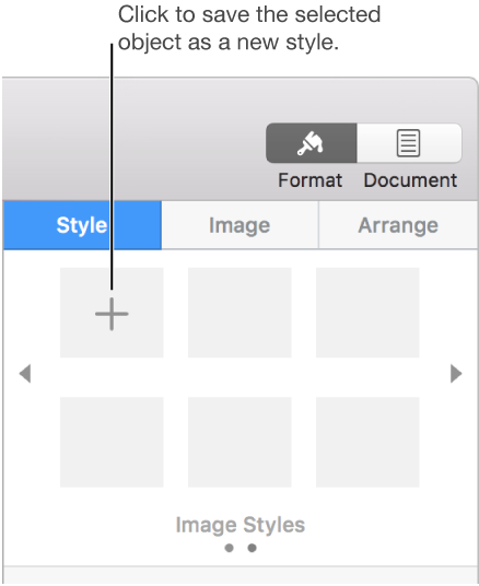 The menu of object styles with the Add button, and an object selected.