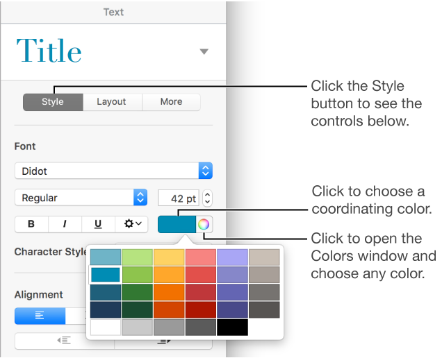 Controls for choosing predesigned colors or any color