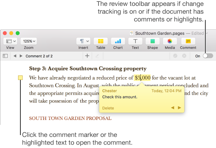 A document with a comment marker and an open comment