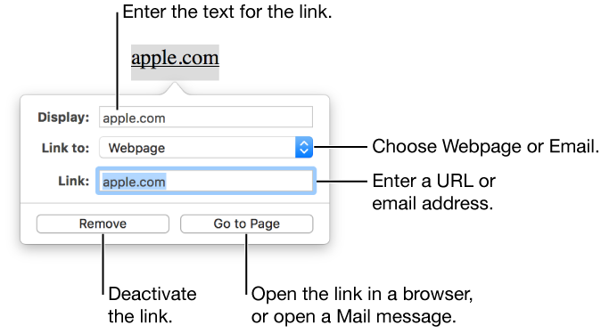 Link settings controls