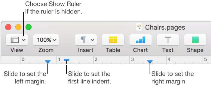 The ruler with the left margin control and first line indent control