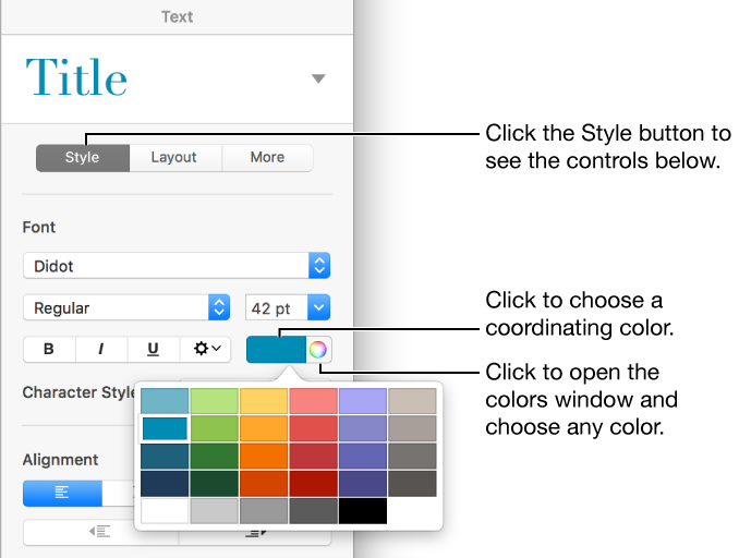 Controls for choosing predesigned colors or any color
