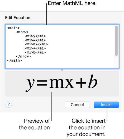 The equation for the slope of a line in the Edit Equation field, and a preview of the formula below.