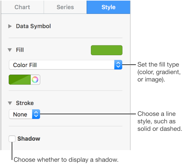 Controls for changing the appearance of data series