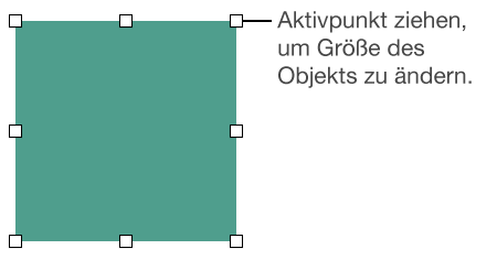 Ein Objekt mit weißen Quadraten am Rahmen zum Ändern der Objektgröße