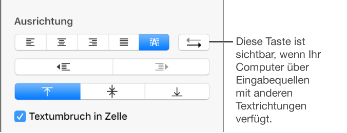 Taste für bidirektionalen Text im Abschnitt „Ausrichtung“ der Seitenleiste „Format“