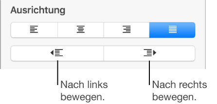 Tasten zum Bewegen von Absätzen nach links und rechts