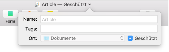 Einblendmenü zum Schützen eines Dokuments und zum Aufheben des Schutzes