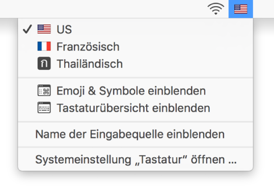 Das Tastaturmenü rechts oben in der Menüleiste