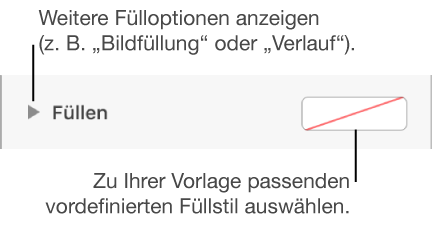 Steuerelemente zum Auswählen einer Füllfarbe