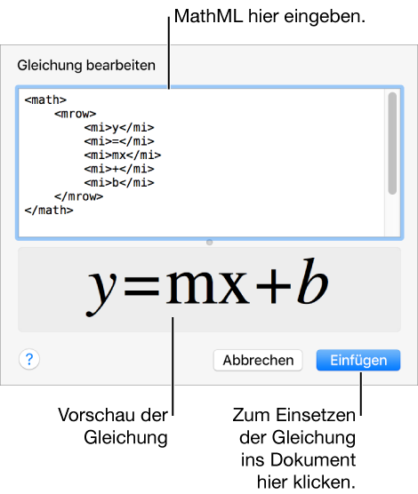Die Gleichung für die Steigung einer Linie im Feld „Gleichung bearbeiten“ und einer Vorschau der Formel darunter.