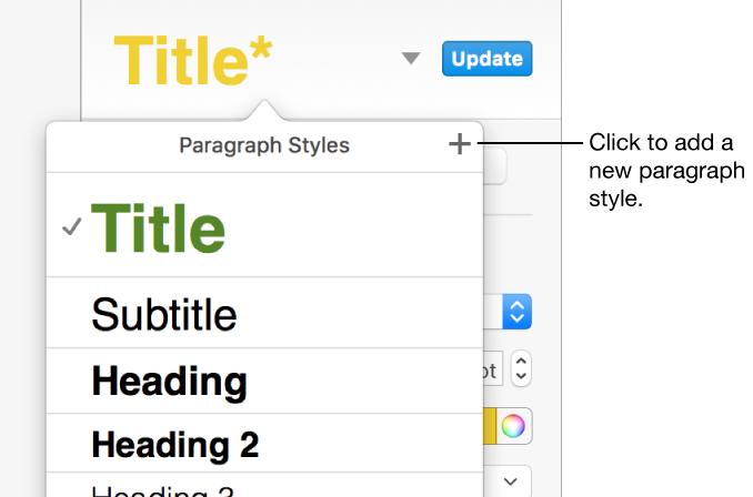 The paragraph styles menu with a callout to the New Style button.