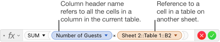 The Formula Editor showing a formula that refers to a column in one table and a cell in another table.