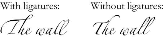 Text examples with and without ligatures.