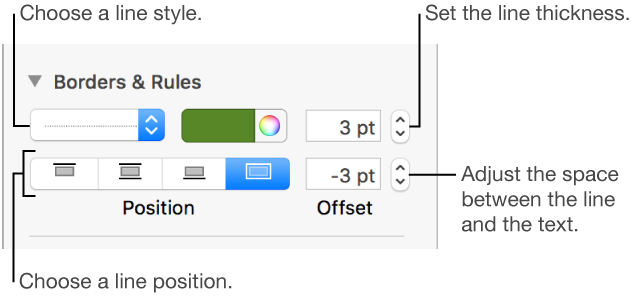 Controls to change the line style, thickness, position, and color.