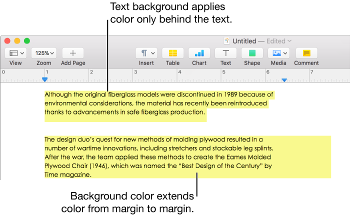 One paragraph with color behind only the text and a second paragraph with color behind it that extends from margin to margin in a block.
