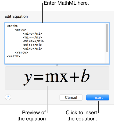 The equation for the slope of a line in the Edit Equation field, and a preview of the formula below.