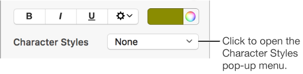 The Character Styles pop-up menu.