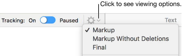 The review options menu showing Markup, Markup Without Deletions, and Final.