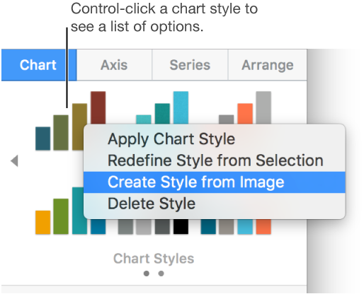 The chart style shortcut menu.