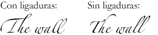 Ejemplos de texto con y sin ligaduras.