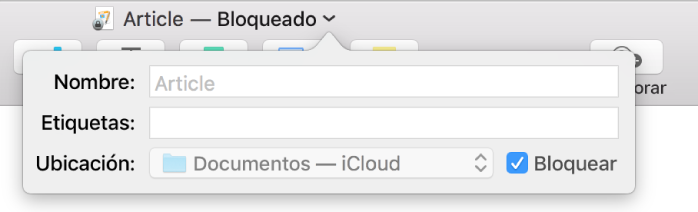 Ventana emergente para bloquear o desbloquear un documento.