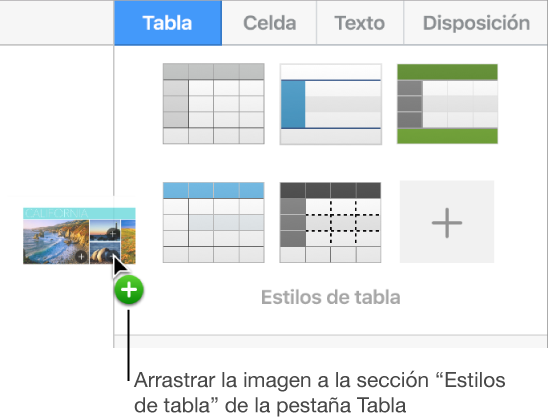 Arrastrar una imagen hasta el panel de estilos de tabla para crear un nuevo estilo.