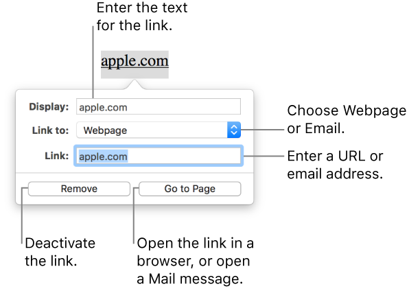 Link settings controls.