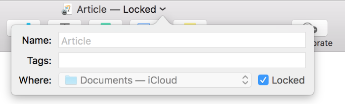Pop-up for locking or unlocking a document.
