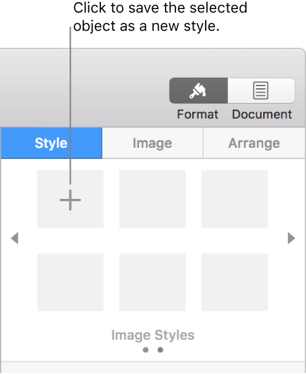 The Style pane of the Format sidebar, with the Create Style button in the upper-left corner and five empty style placeholders.