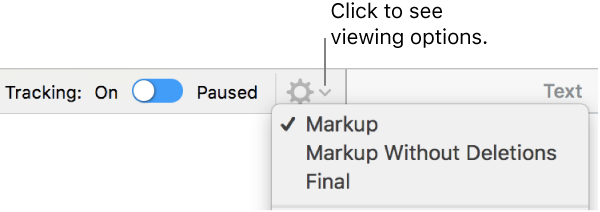 The review options menu showing Markup, Markup Without Deletions, and Final.