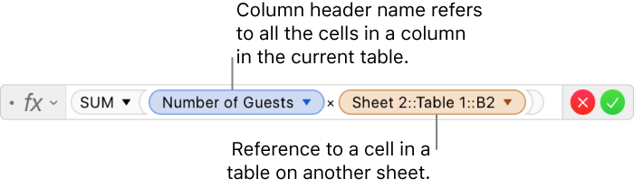 The Formula Editor showing a formula that refers to a column in one table and a cell in another table.