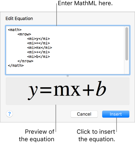 The equation for the slope of a line in the Edit Equation field, and a preview of the formula below.