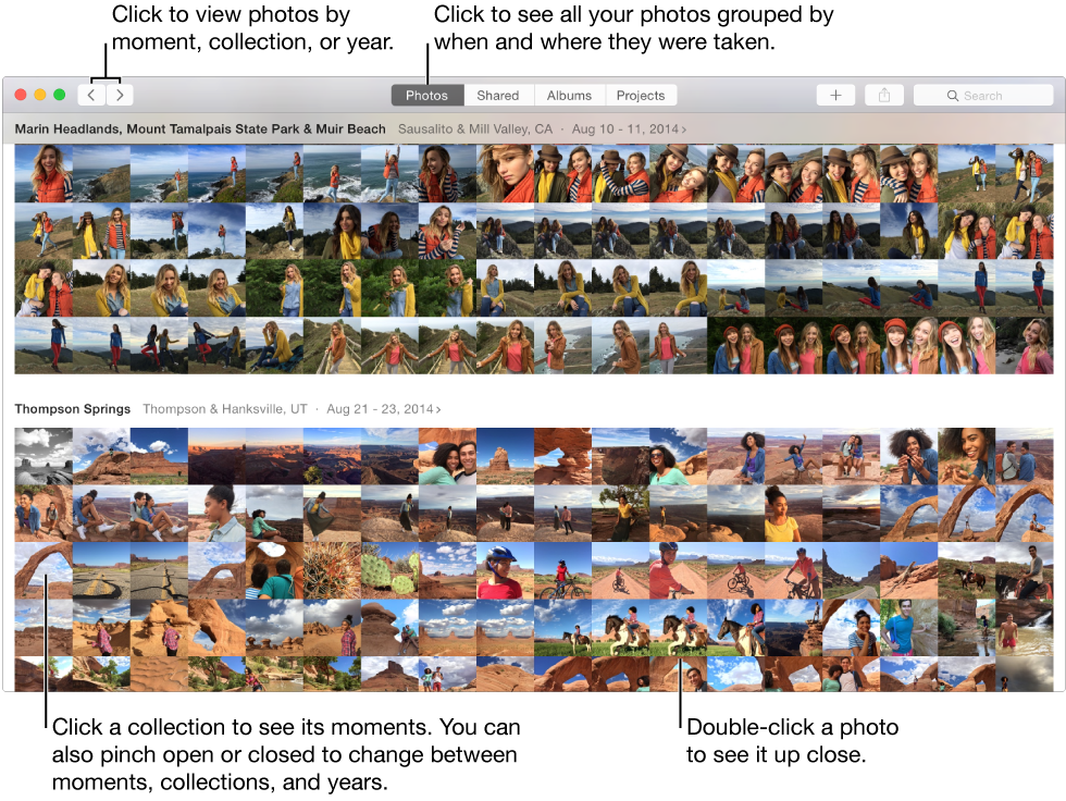 Photos window showing collections