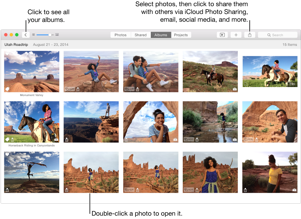 Photos window showing photos in an album