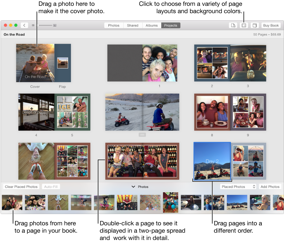 Photos window showing book pages laid out