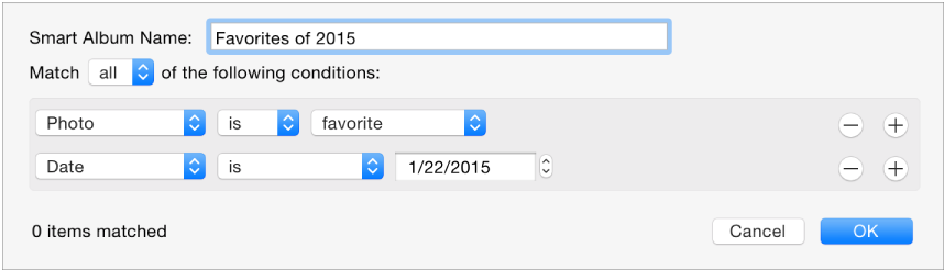 Create Smart Album dialog