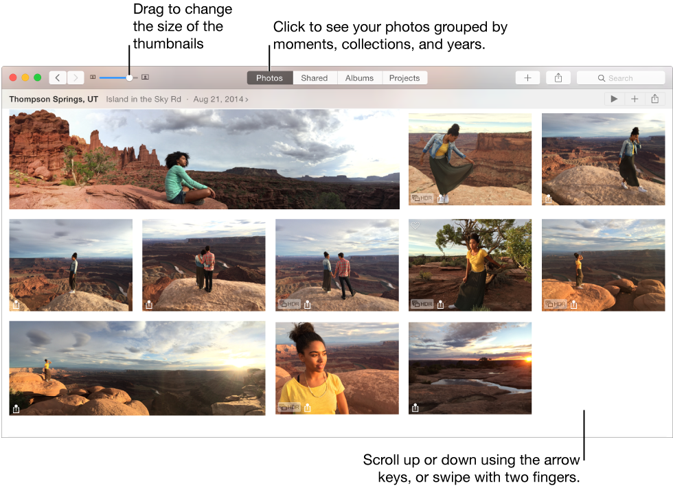Photos window showing photos in a moment